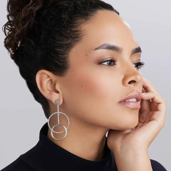 LAGOS Signature Caviar Sterling Silver Double Circle Drop Earrings - Picture 4 of 13